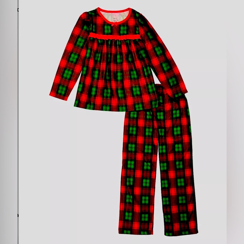 Candlesticks Girls Red Christmas Plaid Swing Top Pajamas Set Sizes 12M 24M 3T